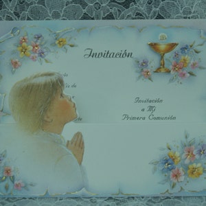 Invitaciones Primera Comunión Niño 10+ piezas Inglés con sobres # 06, 10 Pack, Cáliz, Santísimo Sacramento, Tarjetas Retro Vintage
