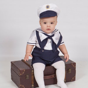 Sailor Outfit W Captain Hat infant Boy Sailor Shorts Outfit Attached Suspenders Surprise Outfit Birthday Picture Day Sailor Navy Blue Etsy