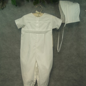 Baby Boys Size 12 months Cotton Baptism Suit, Long Pants Short Sleeve Shirt with Hat, Traditional Cotton Christening Outfit, Blessing Wear
