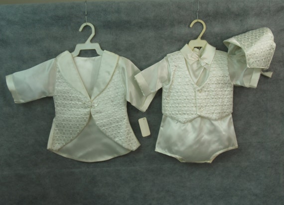 Ivory Vintage Baptism Boys Satin Outfit, Traditio… - image 1