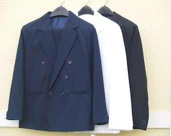 Boy's Husky 2 Piece Double Breasted Suit, Navy Blue Suit, White Suit, Black Suit, Communion, Wedding,Plus Size Boy's,Young Men Suits,Vintage
