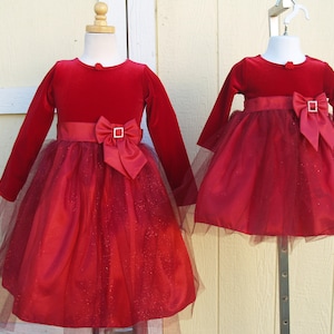 Girls Red Velvet and Tulle Dress, Glitter Tulle Dress, Girls Holiday Dress, Modest Dress, Flower Girl,Thanksgiving Dress,Christmas Gown