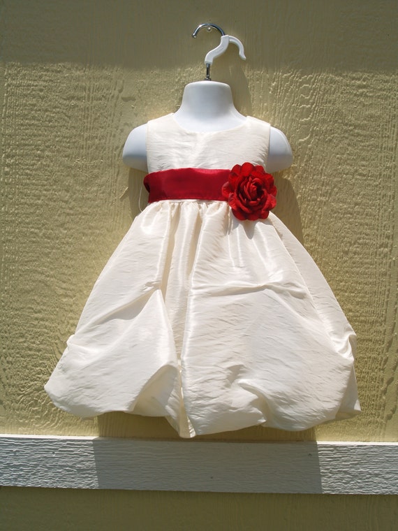 Baby Girls Short Ivory Taffeta Dress W Red Sash & Flower,taffeta Skirt W  Pickups,size 18-24 Months,wedding Flower Girl, Beauty Pageant Wear - Etsy
