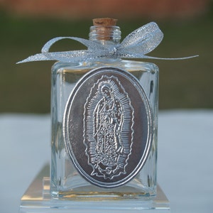 Baptism Party Favors - Communion Party Favors Bottles for Holy Water with Virgen MARY and Bow 12 pieces Silver o Gold color