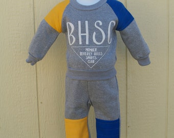 VINTAGE sweat pants boys set SALE PRICE 11.99USD,Retro Unisex Sweatsuit, Grey Sweatshirt, Sweatpants, Beverly Hills, Infant Toddler Gym