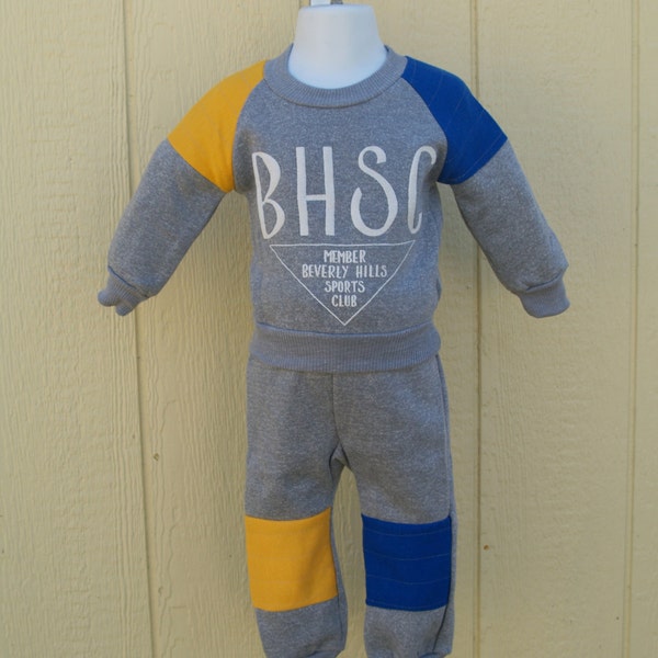 VINTAGE sweat pants boys set SALE PRICE 11.99USD,Retro Unisex Sweatsuit, Grey Sweatshirt, Sweatpants, Beverly Hills, Infant Toddler Gym