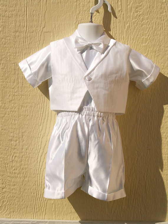 Boys White Vest Pants Suit Set Hat Baby Toddler Christening Baptism Brocade New