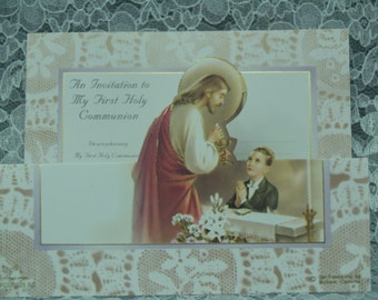 First Holy Communion Invitations Boy 10+ pieces English or Spanish w envelopes # 04, Invitaciones de Primera Comunion De Nino en Espanol