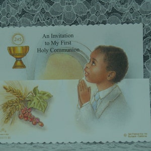 Primera Comunión Afroamericana 10 Invitaciones para BOY English con sobres #05,Niño afroamericano,Invitaciones afrocéntricas