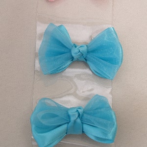 Satin & Organza Infant Hair Bow, Robins Egg Blue Mint Green White, Pink, Ivory, Clip Style, Single Bow #133, Baptism,Christening,Blessing