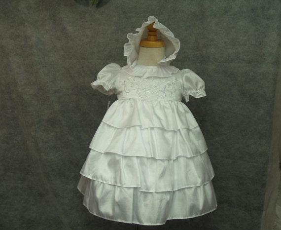 Baptism Satin Dress embroidered lace and ruffles,… - image 1