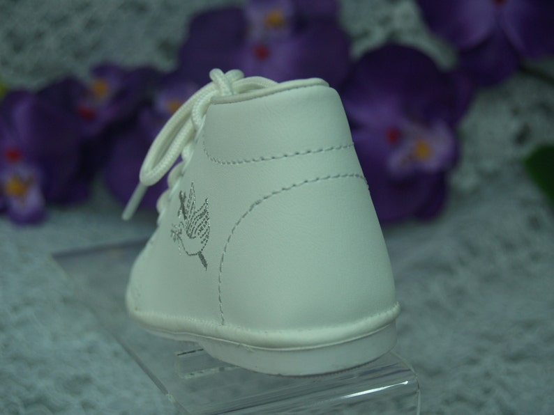 Boy's Vintage Leather Shoes, High Top Leather Christening Baptism Shoes, Holy Spirit Dove & Cross, Ankle Boots, Baby Boy White Shoes, Retro image 5