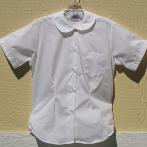 Vintage School Blouse Pre-Teen Girls PeterPan Collar,Rounded Collar Blouse, White Tailored School Uniform Shirt, Front Pocket, Miss Tulane