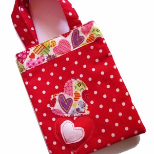 Christmas Gift for Her, Red Polka Dot Bag,  Hearts,  Bag, Red, Red and White, Handmade fabric bag, Limited Edition