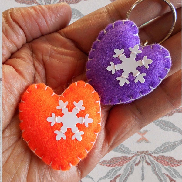 Rainbow Snowflake Heart and Keyring, Pocket Hug Gifts, Small Gifts,  Personalised Handmade Gifts, Felt Hearts, Rainbow Colors, Plastic
