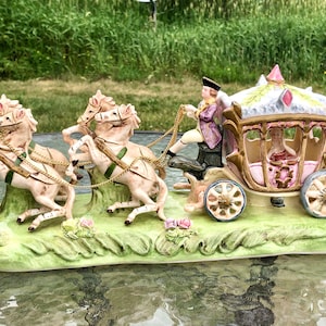 Vintage CAPODIMONTE ITALY Porcelain Figurine Carriage With Horses