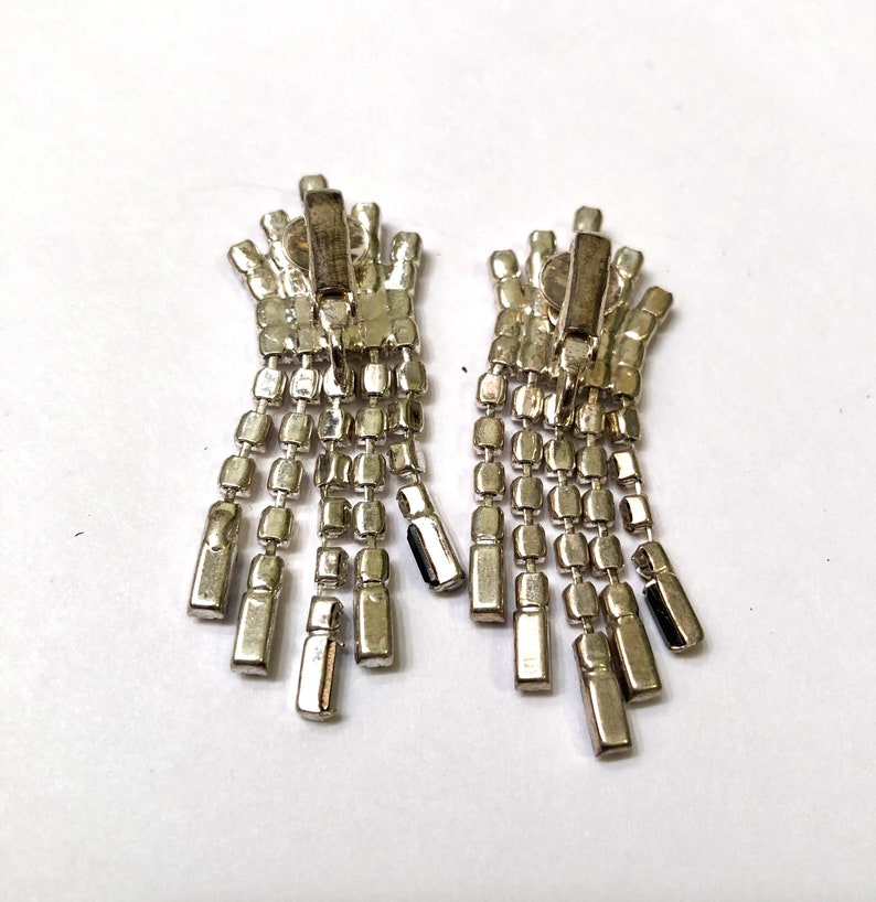 Vintage Art Deco Dazzling Black and White Crystal Waterfall Drop Dangle Earrings
