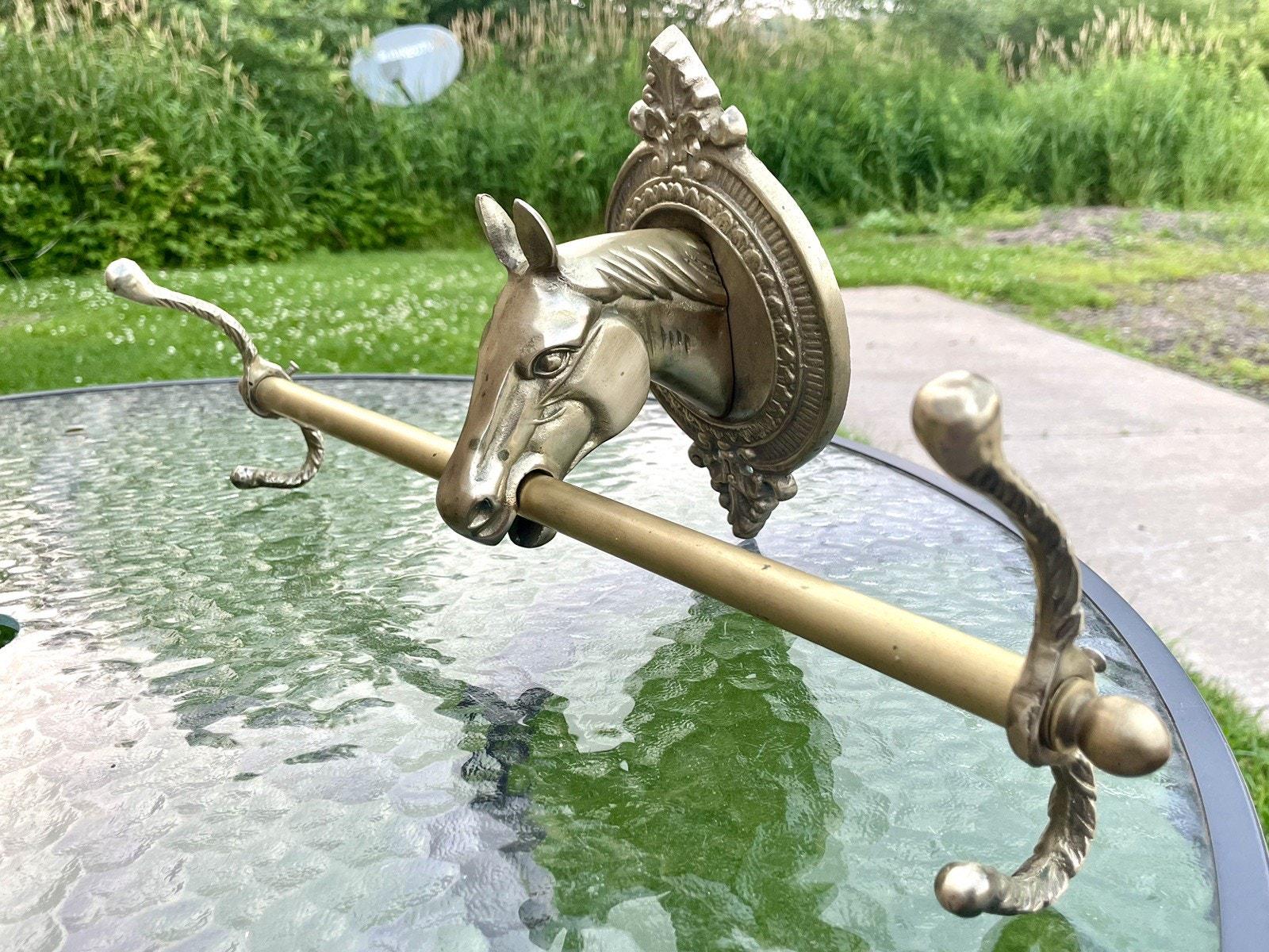 Vintage MCM Brass Horse Head Hanging Coat Hat Rack Two Hooks  display picture 1