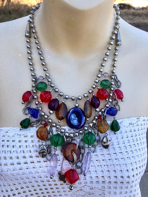 Vintage Multi-Strand Colorful Glass and Lucite Bi… - image 2