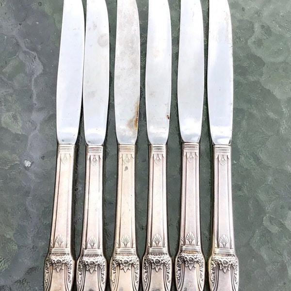 1847 ROGERS BROS First Love 6 Dinner Knives Silverplate Flatware Set