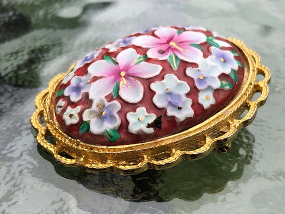 Estate Vtg Hobe Cloisonne Enamel Floral Flower Br… - image 2