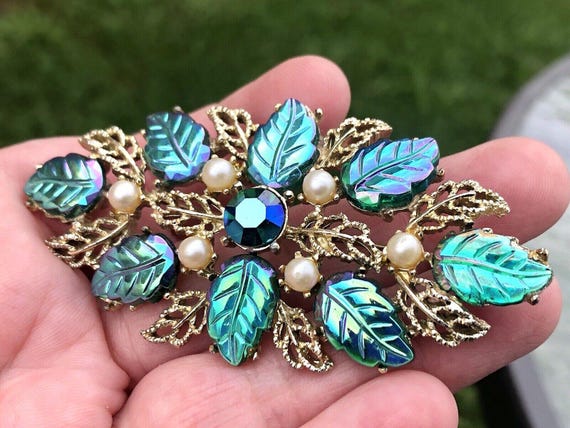 Broche Ancienne Vintage Broche Ancienne En Métal Argenté Et Strass - Style Vintage Années 1950 - Bijou Ancien Français Broche Diamants