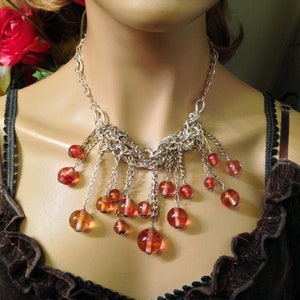 Stunning Handmade Mystic Fire Orange Swirl Dragon Orb Crystal Ball Necklace