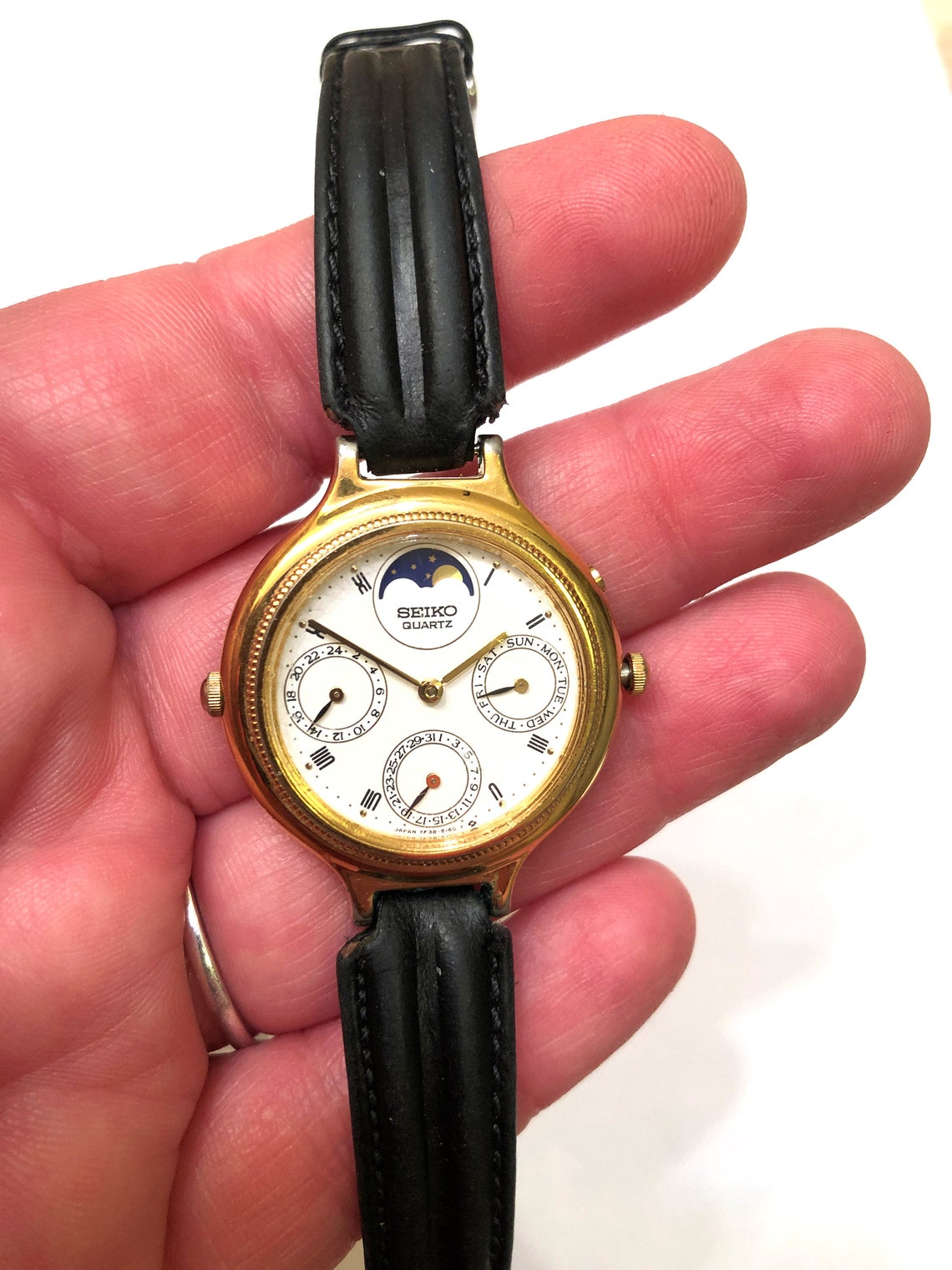 Seiko Elegance Moon Phase Triple Date Calendar 7f386210 Day Etsy
