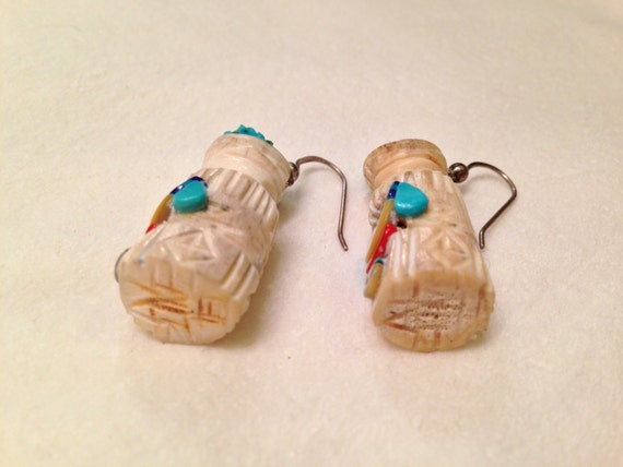 Handmade ZUNI Inlay Katchina Tribal Earrings with… - image 4
