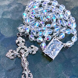Priest Art Nouveau Sterling Crucifix Cross Aurora Borealis Crystal Bead Rosary