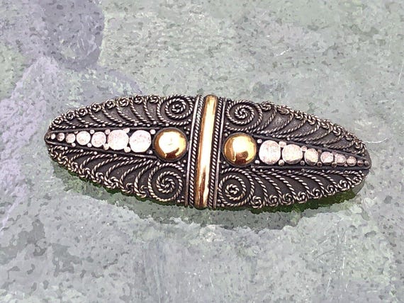 Victorian Silver Gold Ornate Filigree Bar Brooch Pin Scarf Pin