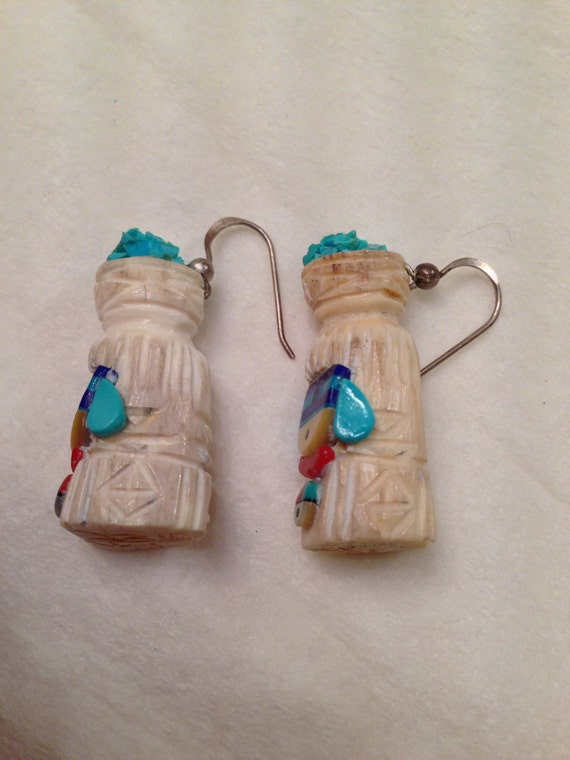 Handmade ZUNI Inlay Katchina Tribal Earrings with… - image 5