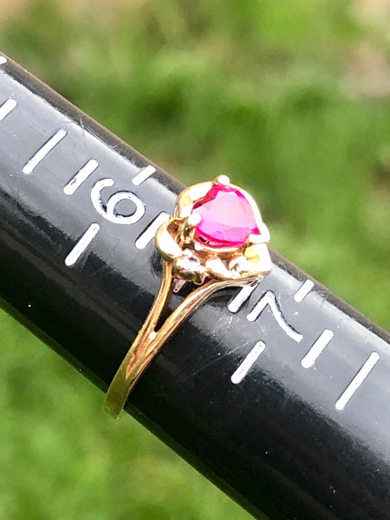 Vtg 10k Genuine Red Ruby And Diamond  Heart Shape… - image 9