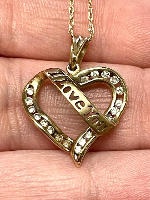 ヴィンテージ 10K ゴールド ハート「I Love You」ラブペンダント