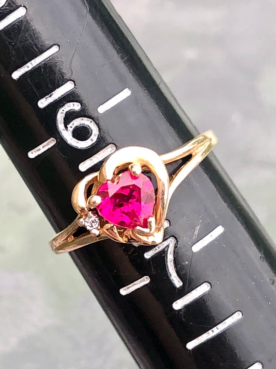 Vtg 10k Genuine Red Ruby And Diamond  Heart Shape… - image 3