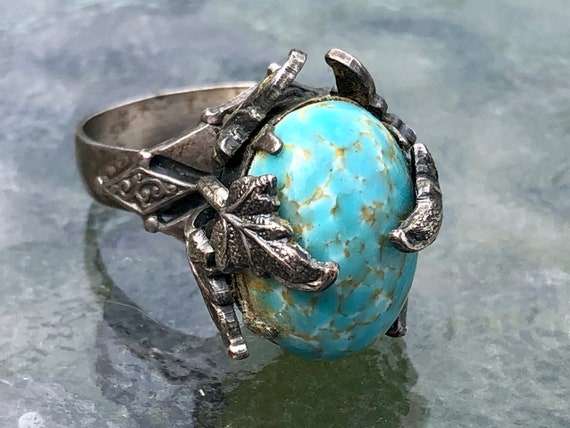 Vintage Art Nouveau Style Veined Turquoise Tibeta… - image 10