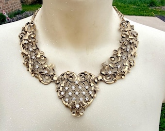 VTG Jose Maria Barrera For Avon Antoinette Heart Scroll Rhinestone Necklace