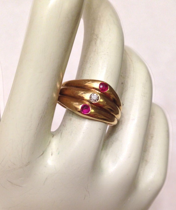 Estate 14k 585 Ruby and Diamond Journey Ring- Pas… - image 4