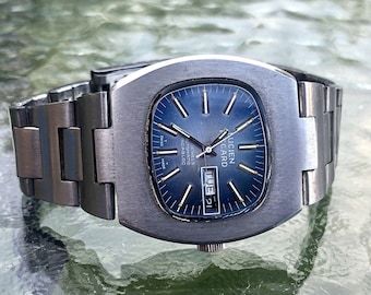 Vtg Lucien Piccard Blue Dial Stainless Steel Men’s Automatic Incabloc Watch RARE