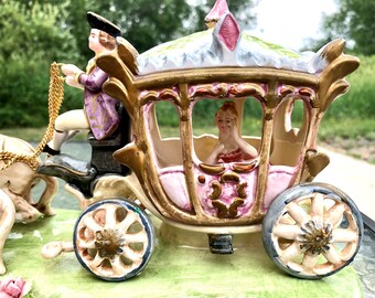 Vintage CAPODIMONTE ITALY Porcelain Figurine Carriage With Horses