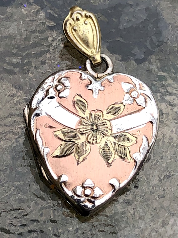 Antique Bliss Bros Art Nouveau Heart Tri Color Gol