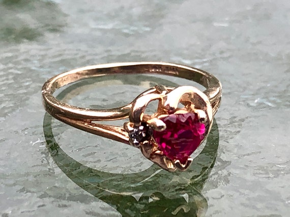 Vtg 10k Genuine Red Ruby And Diamond  Heart Shape… - image 7