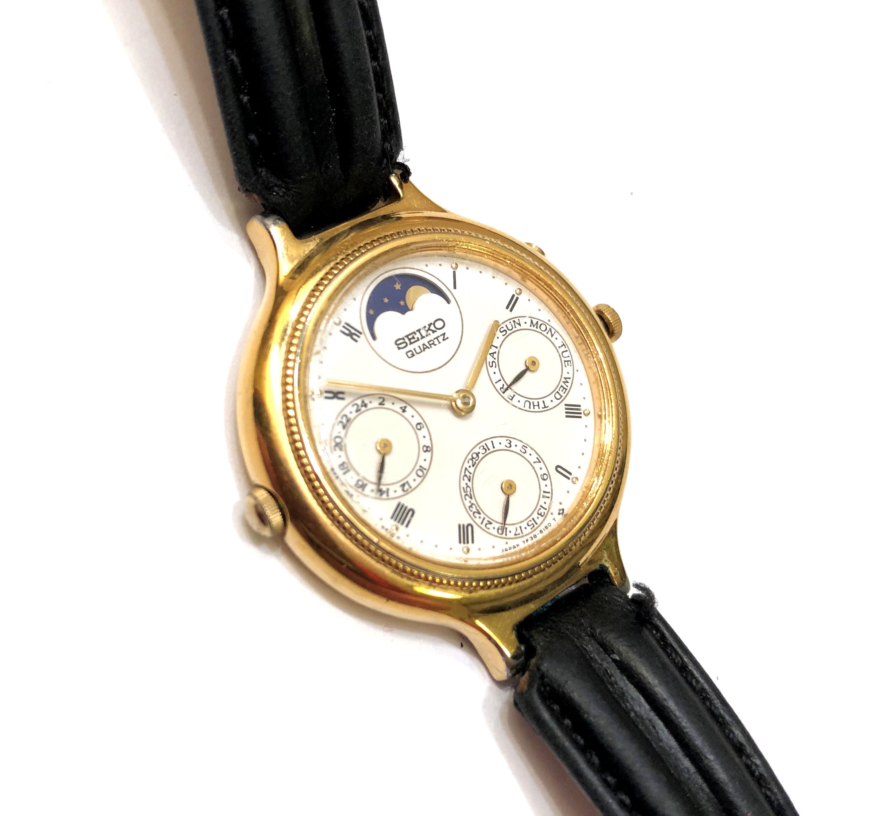 Seiko Elegance Moon Phase Triple Date Calendar 7f386210 Day Etsy