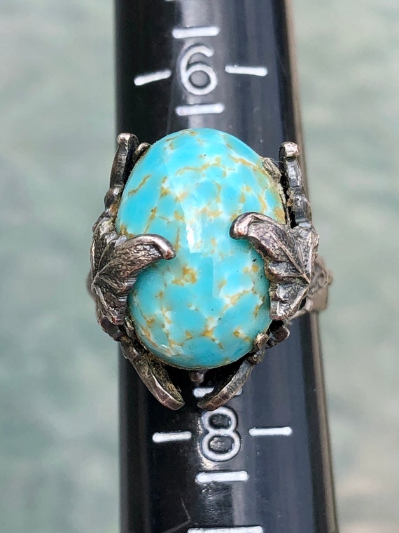 Vintage Art Nouveau Style Veined Turquoise Tibeta… - image 9