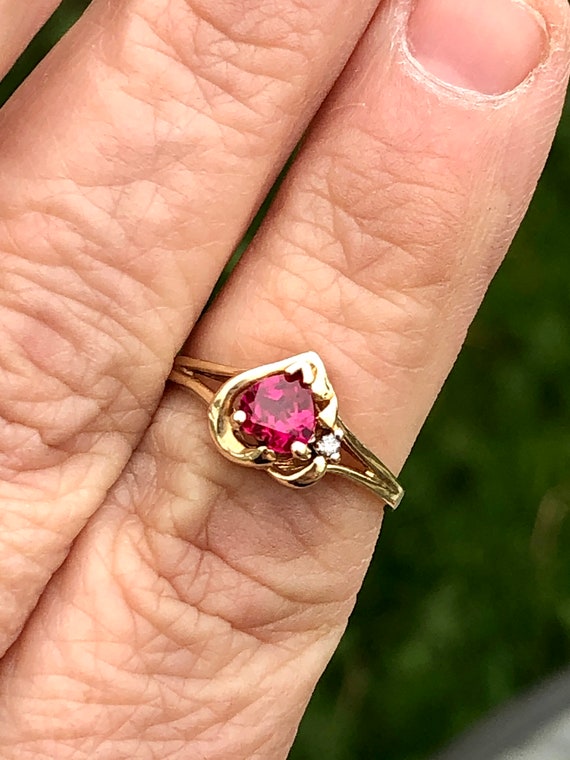 Vtg 10k Genuine Red Ruby And Diamond  Heart Shape… - image 5