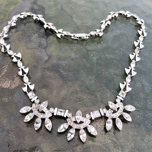 Vintage Engel Bros 1950&#39;s Silver Fancy Rhinestone Necklace- Wedding or Evening