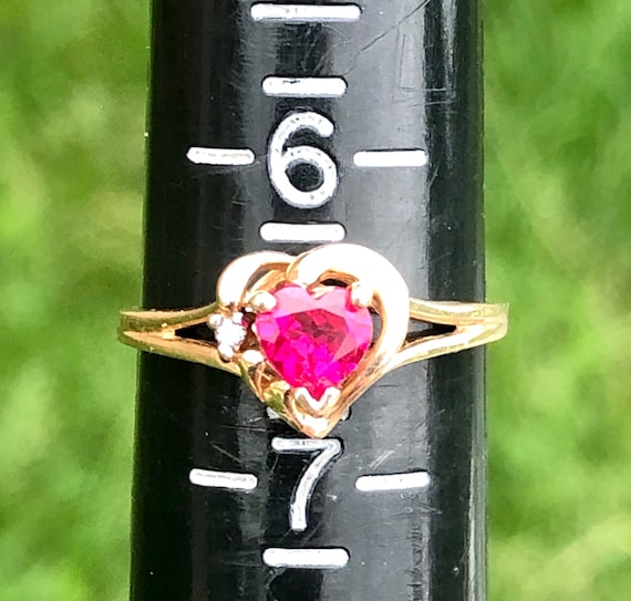 Vtg 10k Genuine Red Ruby And Diamond  Heart Shape… - image 10