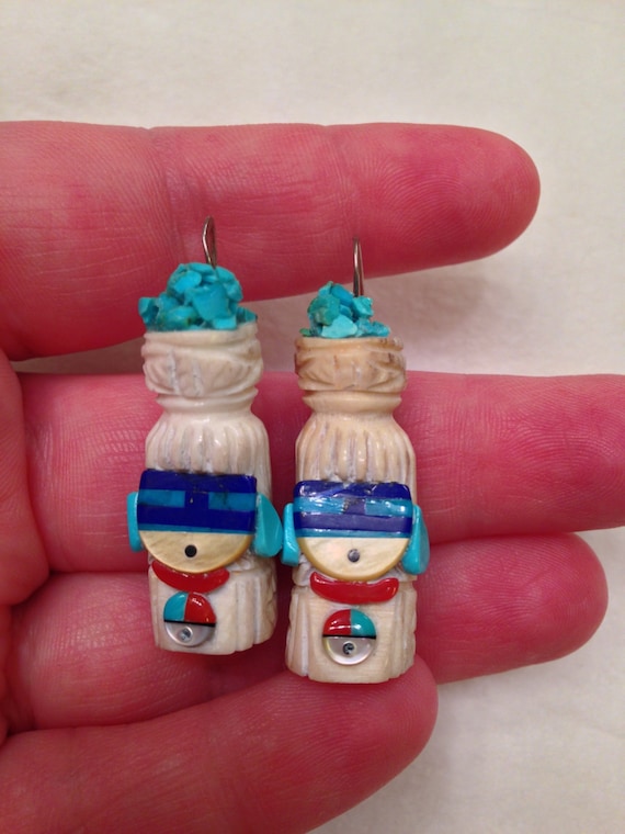 Handmade ZUNI Inlay Katchina Tribal Earrings with… - image 2