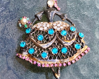 Alte Ballerina Tänzerin im Trifari-Stil mit wunderschönen Strasssteinen