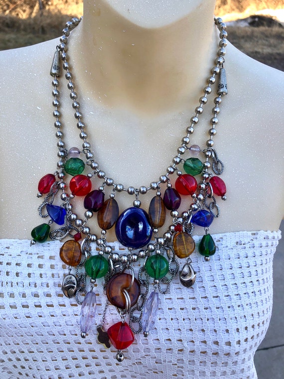 Vintage Multi-Strand Colorful Glass and Lucite Bi… - image 6